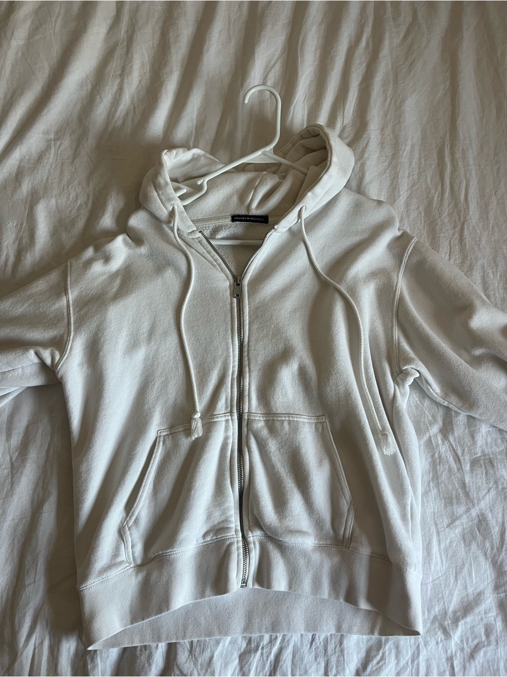 Brandy Melville White Zip Hoodie Sweatshirt